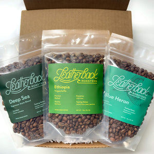 Coffee Sample Pack. Leatherback Sample Box.