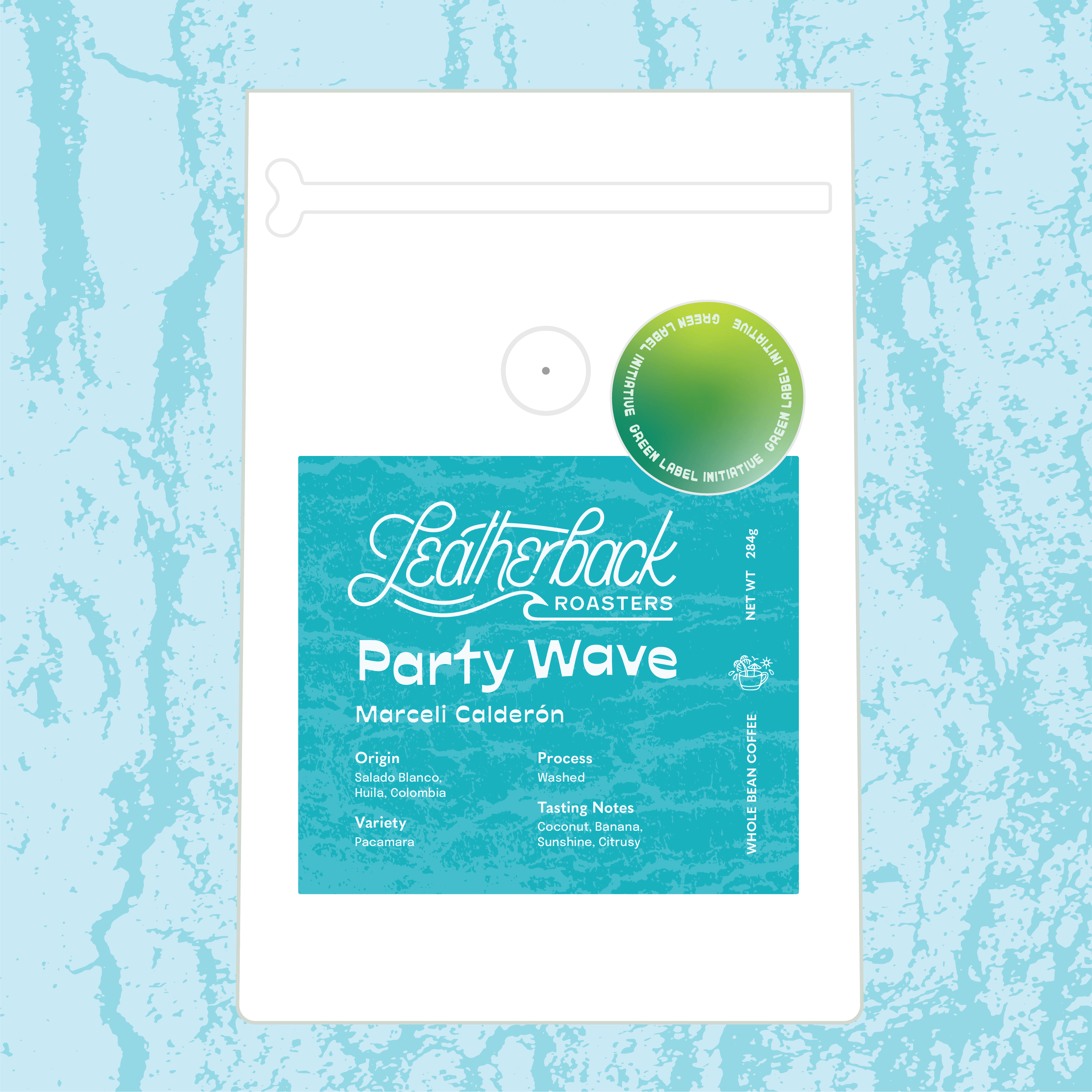 Single-origin Colombia Pacamara coffee by Leatherback Roasters. Orlando, Florida, specialty coffee roasters. Producer: Marceli Calderón.