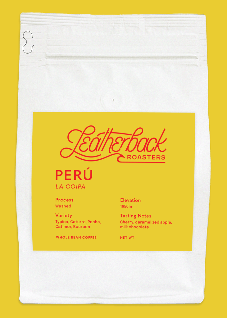 Peru single origin coffee. Tasting notes: cherry, caramelized apple, milk chocolate