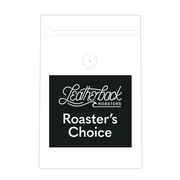 Leatherback Roasters coffee packaging with 'Roaster's Choice' text on a white background
