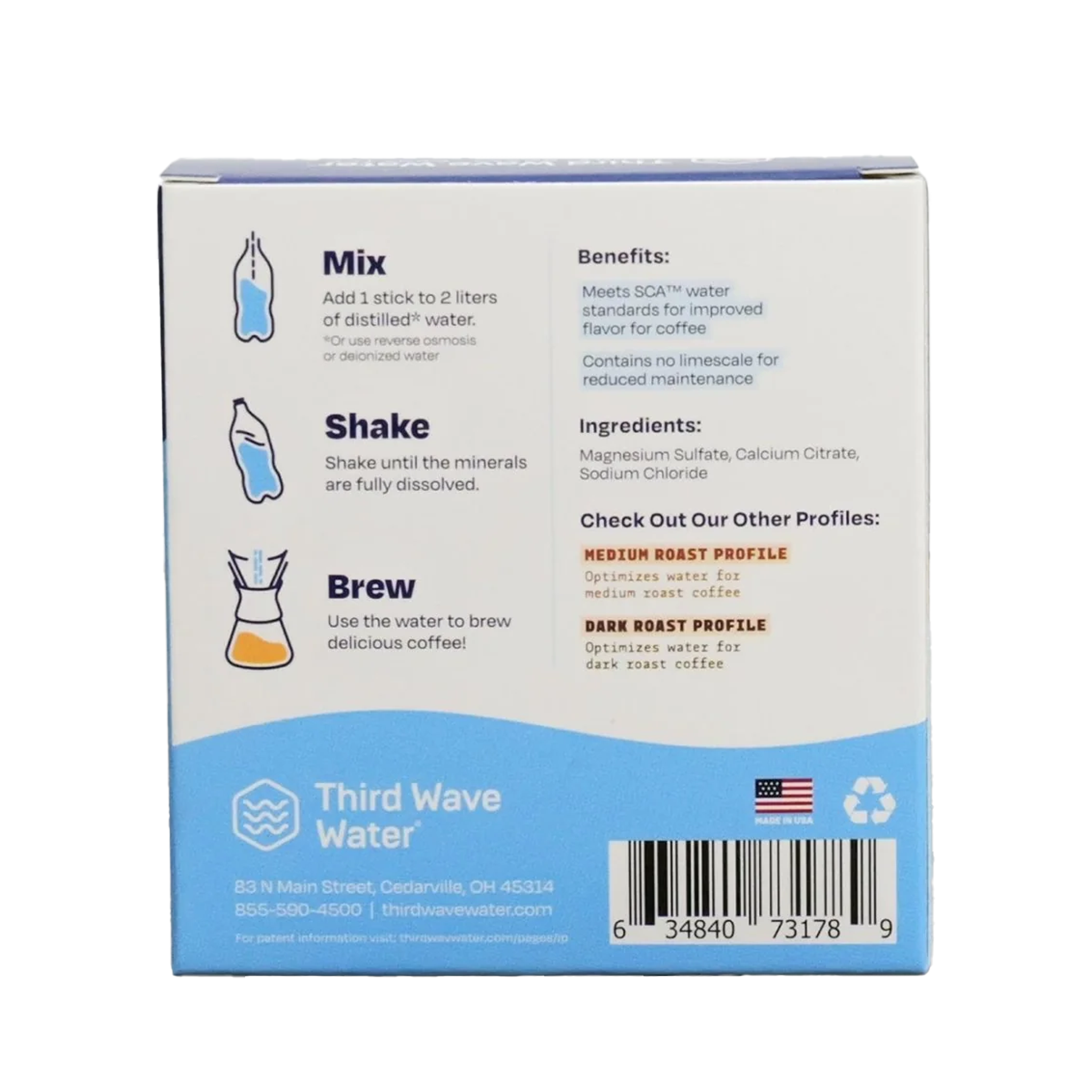 Third Wave Water back of box. Brew tools for better coffee at home.